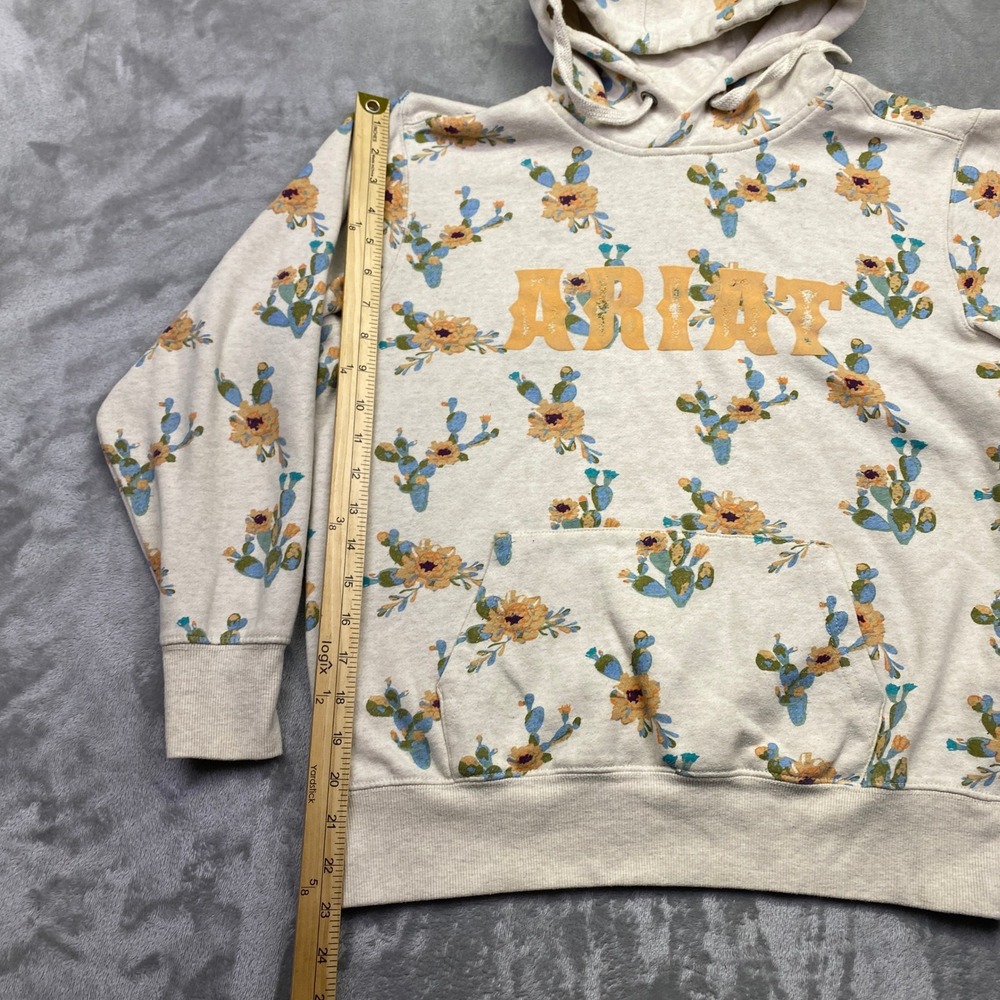 Ariat REAL Womens Cactus Floral Print Hoodie Sweatshirt Cream Small Grunge - Picture 8 of 9